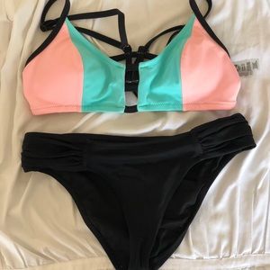 Coral and light green bathing suit
